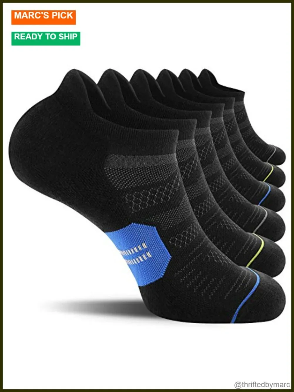 6 Pack Men's Running Ankle Socks with Cushion Low Cut Athletic Sport Tab Socks